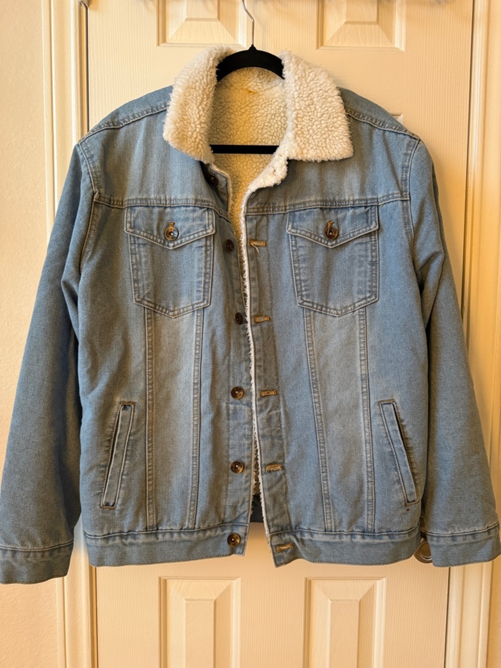 Light Blue Sherpa-Lined Denim Jacket - Men